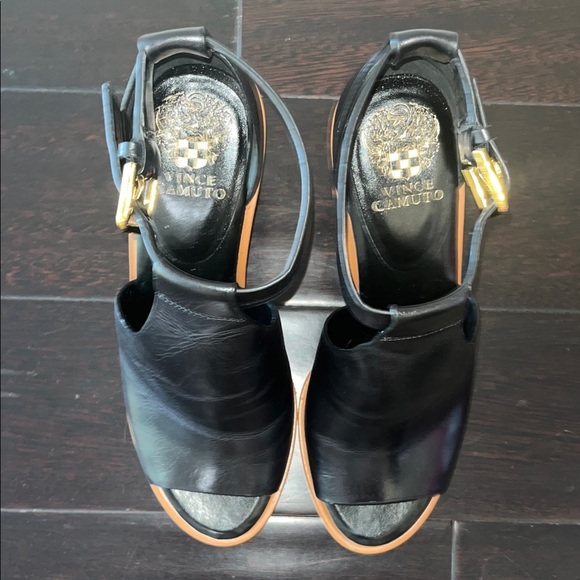 VINCE CAMUTO Black Peep-Toe Heels with Tan Sole - Picture 4 of 6